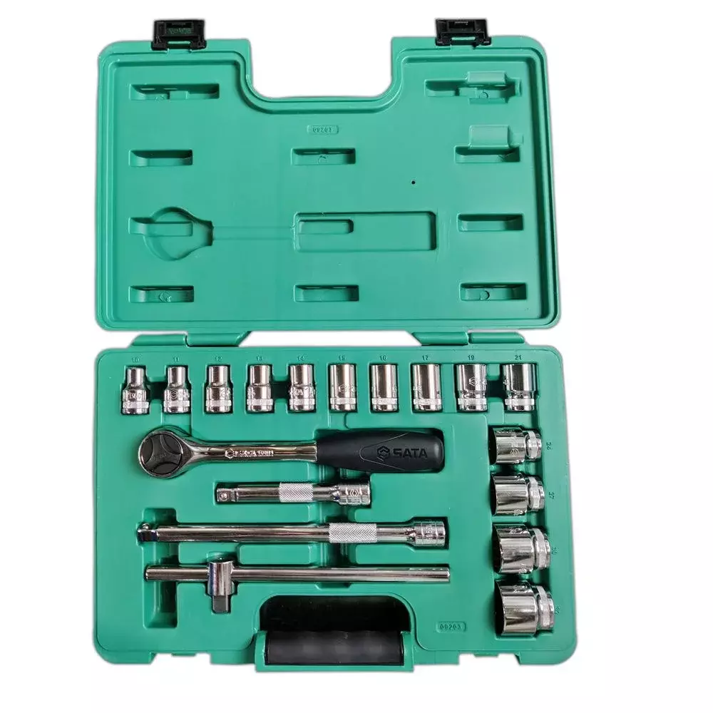 Jogo Soquete 1/2" Estriado 18pcs 14 Soquetes 4 Acessorios CRV 10 A 32MM Sata ST09203SJ