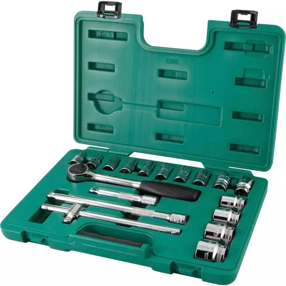 Jogo Soquete 1/2" Estriado 18pcs 14 Soquetes 4 Acessorios CRV 10 A 32MM Sata ST09203SJ