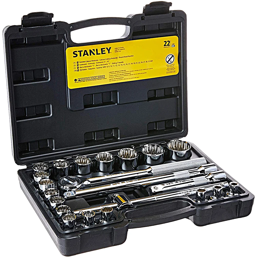 Jogo Soquete 1/2" Estriado 22pcs 18 Soquetes 4 Acessorios CRV 8 A 32MM Stanley STMT81242-840