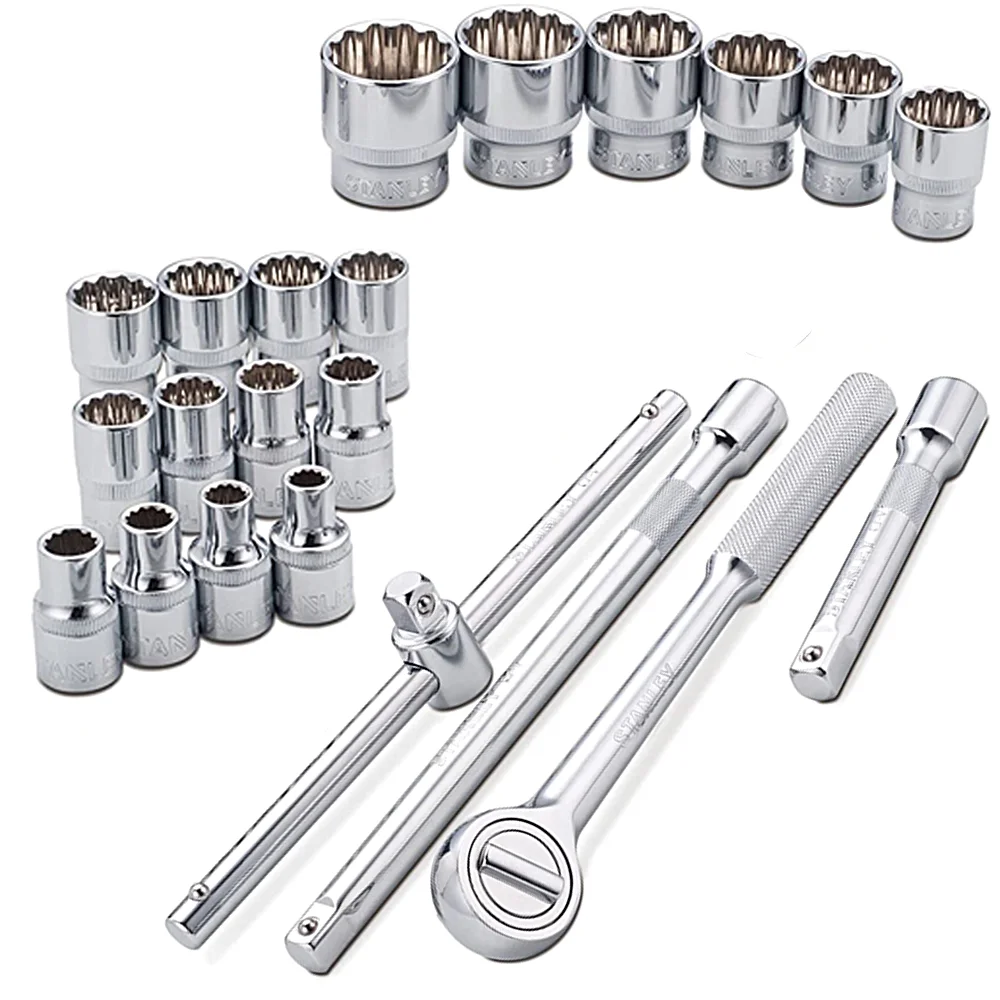 Jogo Soquete 1/2" Estriado 22pcs 18 Soquetes 4 Acessorios CRV 8 A 32MM Stanley STMT81242-840