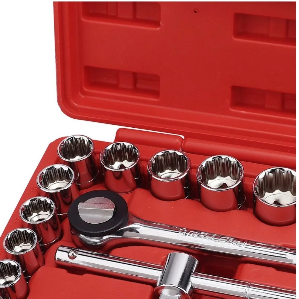 Jogo Soquete 1/2" Estriado 23pcs 18 Soquetes 4 Acessorios 1 Maleta CRV 8A32MM Mayle 110023