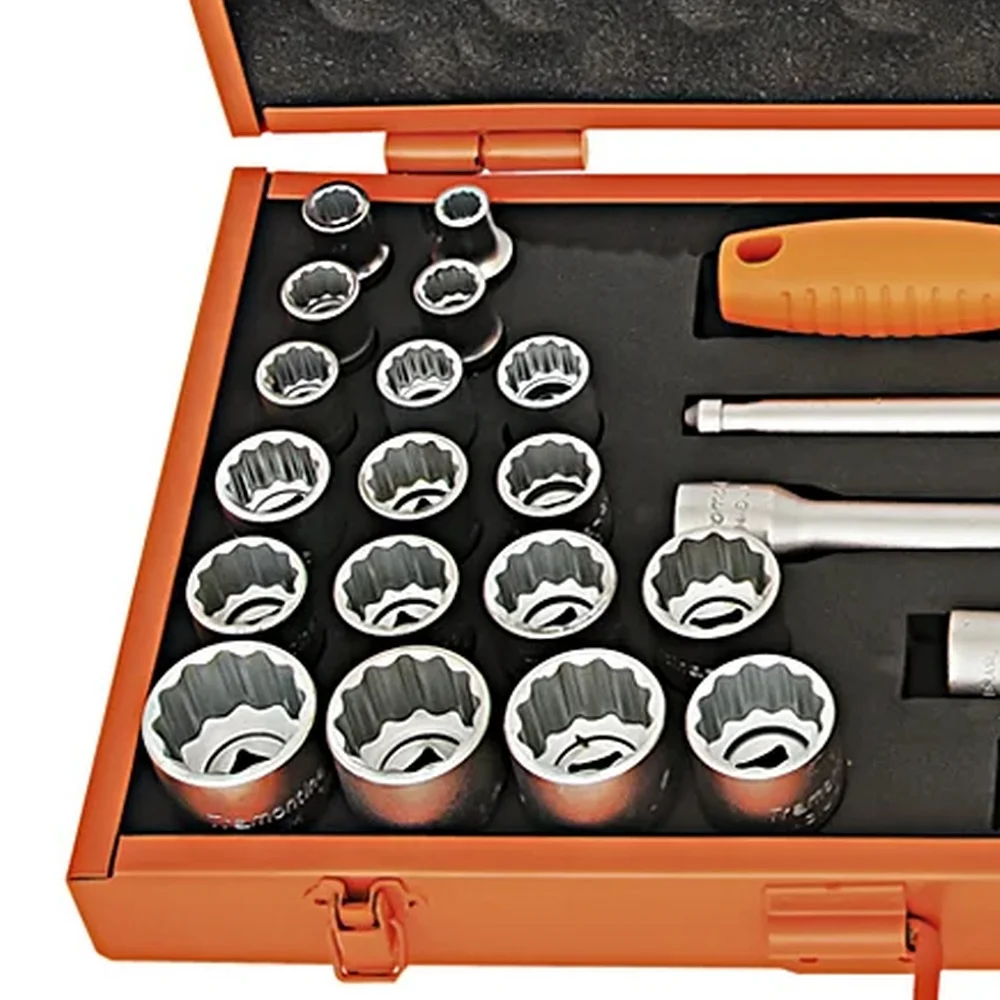 Jogo Soquete 1/2" Estriado 43pcs 37 Soquetes 6 Acessorios CRV 3/8 A 32MM Tramontina Pro 44833/443