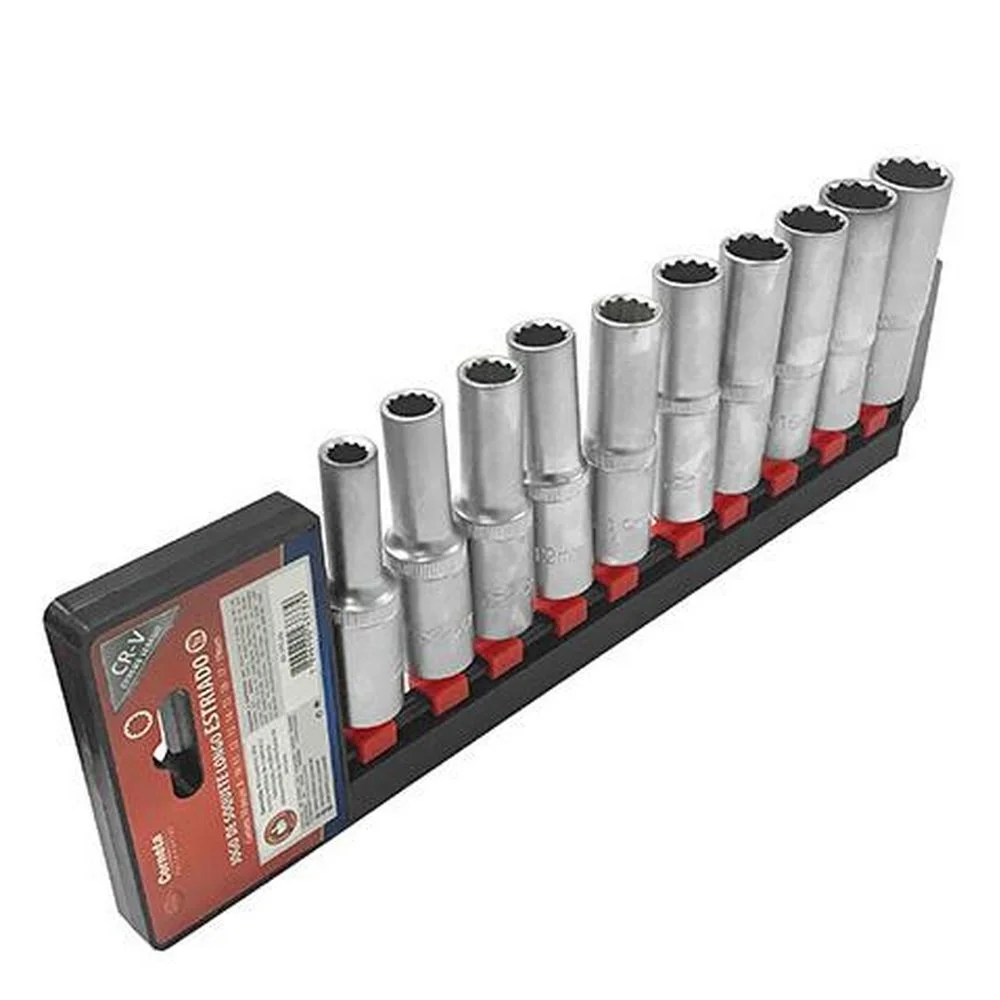 Jogo Soquete 1/2" Estriado Longo 10pcs CRV 8 A 19MM Corneta 3337000
