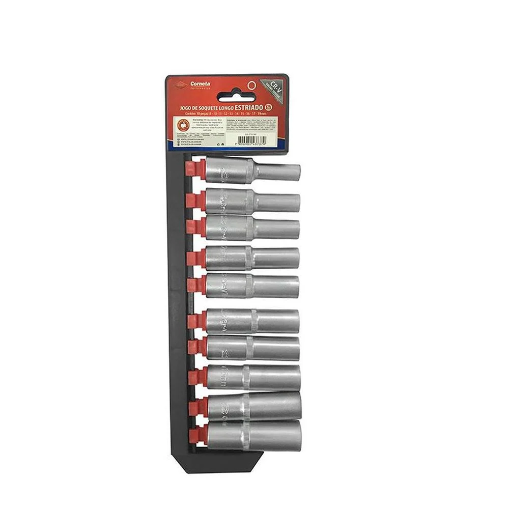 Jogo Soquete 1/2" Estriado Longo 10pcs CRV 8 A 19MM Corneta 3337000