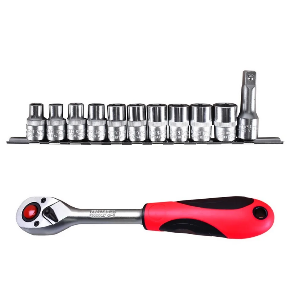 Jogo Soquete 1/2" Sextavado 12pcs 10 Soquetes 2 Acessorios CRV 10A19MM Gedore Red R69008012