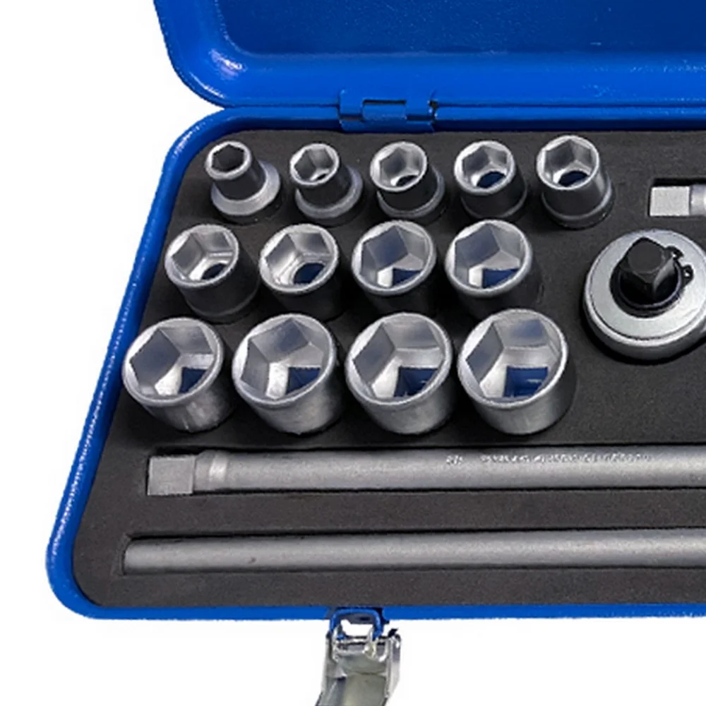 Jogo Soquete 1/2" Sextavado 23pcs 18 Soquetes 5 Acessorios CRV 3/8A1.1/4" Gedore 19TPZ