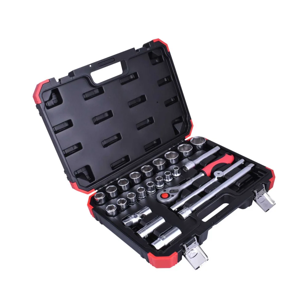 Jogo Soquete 1/2" Sextavado 24pcs 17 Soquetes 7 Acessorios CRV 10A32MM Gedore Red R69003024