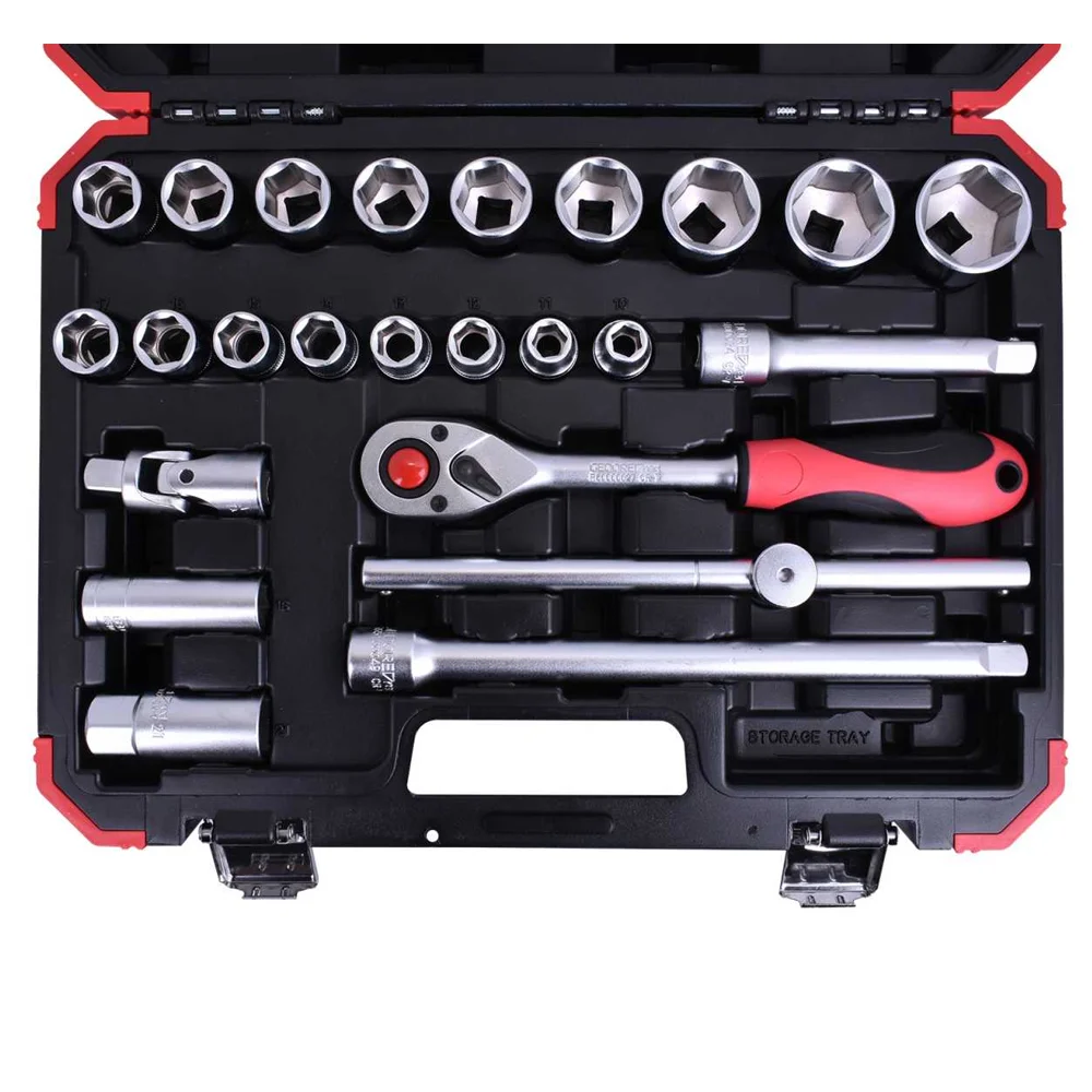 Jogo Soquete 1/2" Sextavado 24pcs 17 Soquetes 7 Acessorios CRV 10A32MM Gedore Red R69003024