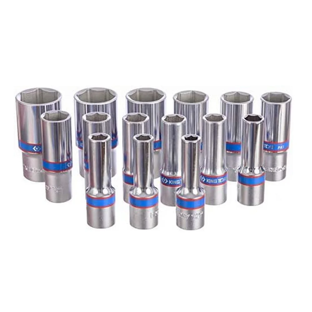 Jogo Soquete 1/2" Sextavado Longo 15pcs 10 A 32MM King Tony 4315MR