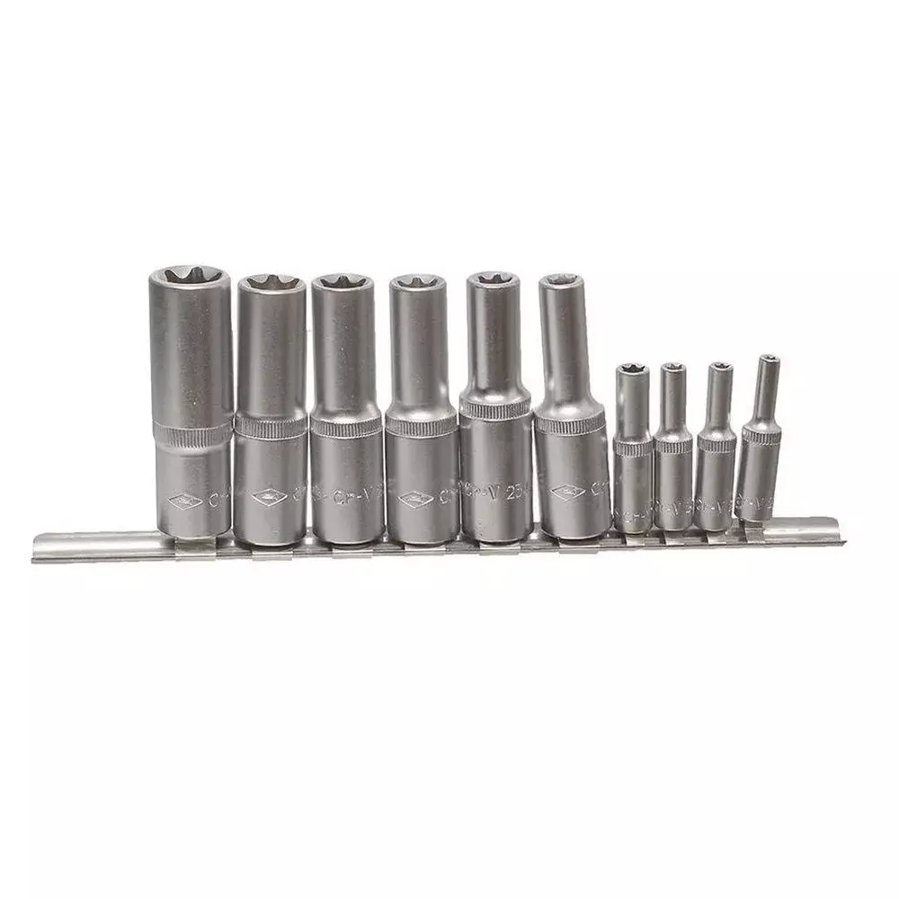 Jogo Soquete 1/4"-1/2" E-Torx 10pcs CRV E4-E20 Corneta 3323423