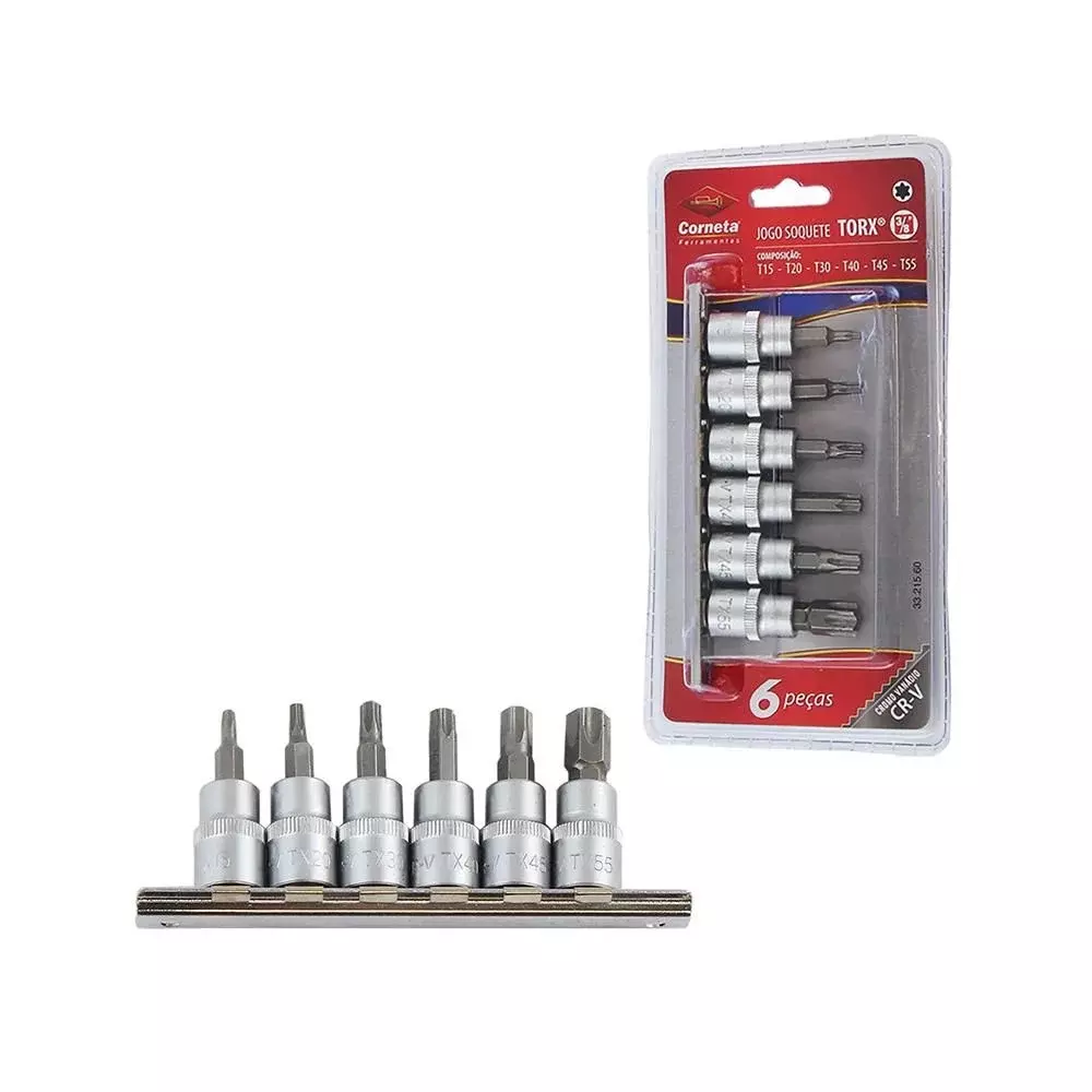 Jogo Soquete 3/8" Ponta Torx 6pcs CRV T15-T55 Corneta 3321560