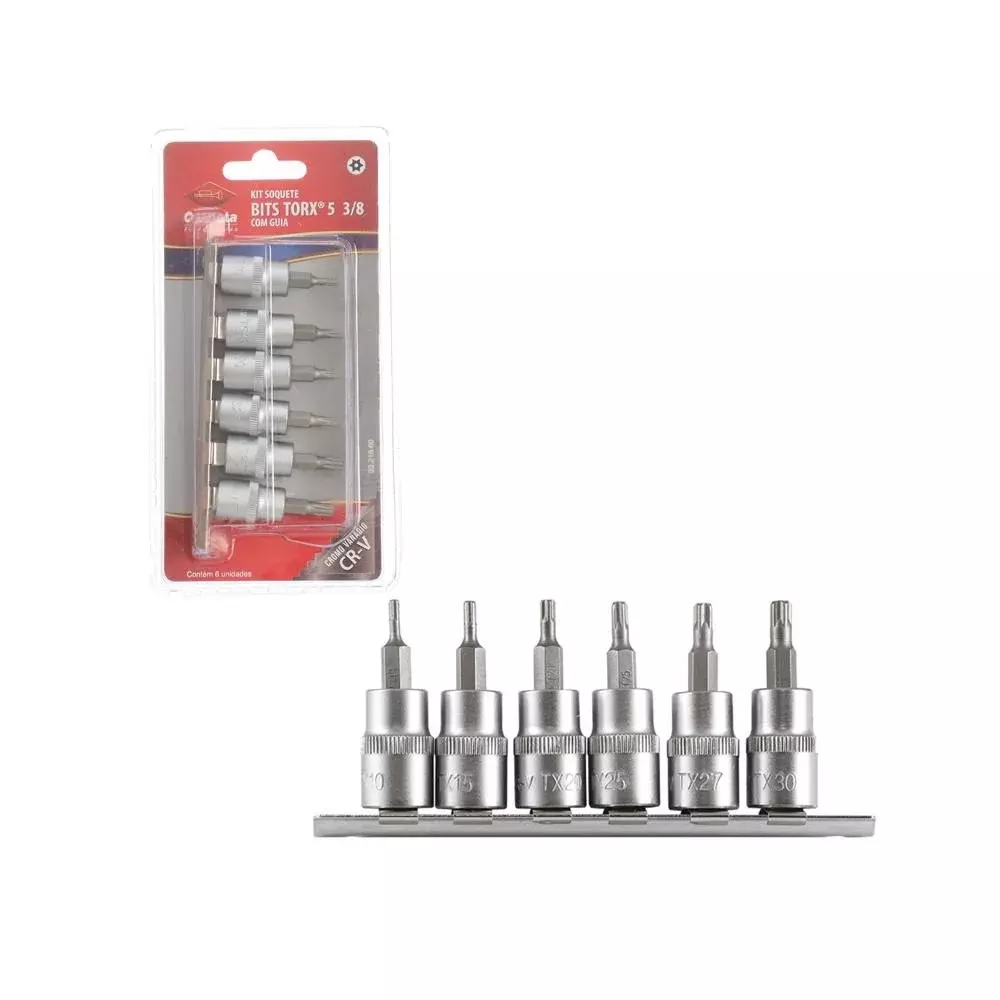 Jogo Soquete 3/8" Ponta Torx com Guia 6pcs CRV T10-T30 Corneta 3321660
