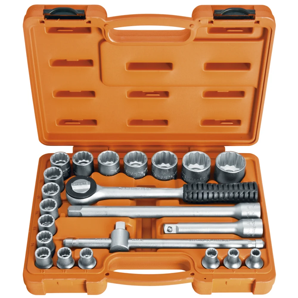 Jogo Soquete 1/2" Estriado 22pcs 18 Soquetes 4 Acessorios 8 A 32MM Tramontina Pro 44833/522