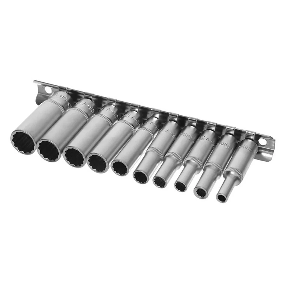 Jogo Soquete Estriado Longo 1/4" 10pcs CRV 4-13MM Corneta 3310651