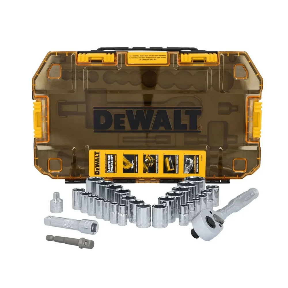 Jogo Soquete Sextavado e Acessorios 30pcs Encaixe 1/4" e 3/8" CRV 6MM-7/8" Dewalt DWMT45412