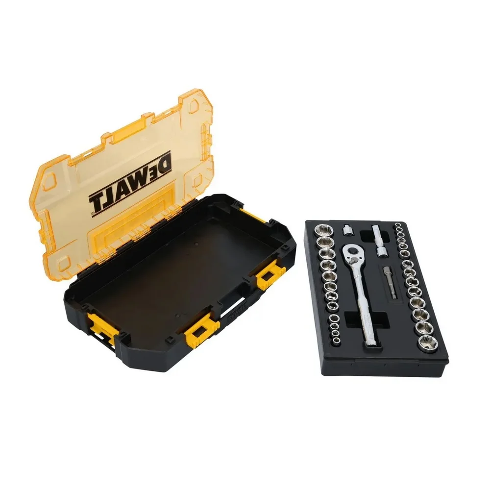 Jogo Soquete Sextavado e Acessorios 30pcs Encaixe 1/4" e 3/8" CRV 6MM-7/8" Dewalt DWMT45412