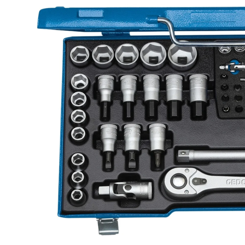 Jogo Soquete Sextavado e Acessorios 50pcs Encaixe 1/4" e 1/2" CRV 3 A 30MM Gedore 19V20 U-10