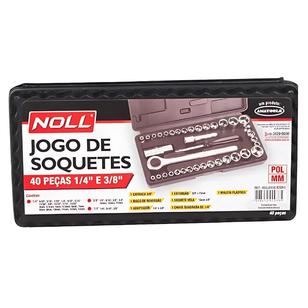 Jogo Soquete Sextavado e Estriado 40pcs Encaixe 1/4" e 3/8" 5/32-17MM Noll 4050155