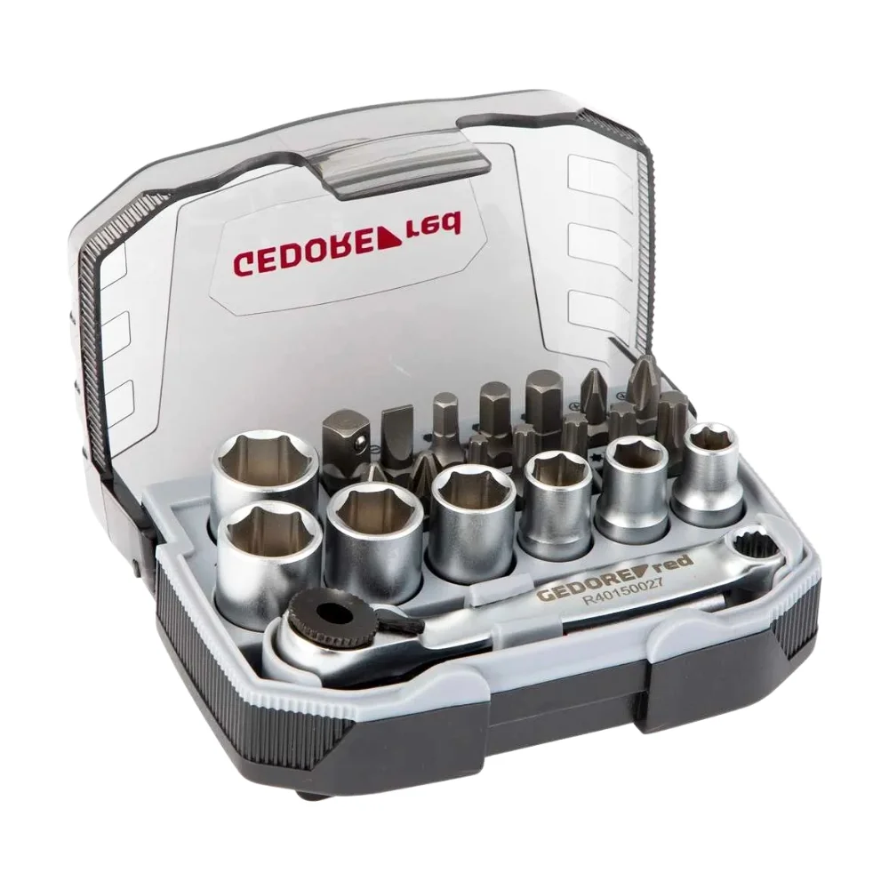 Jogo Soquete Sextavado e Pontas 1/4" 23pcs CRV 6-13MM Gedore Red R49005023