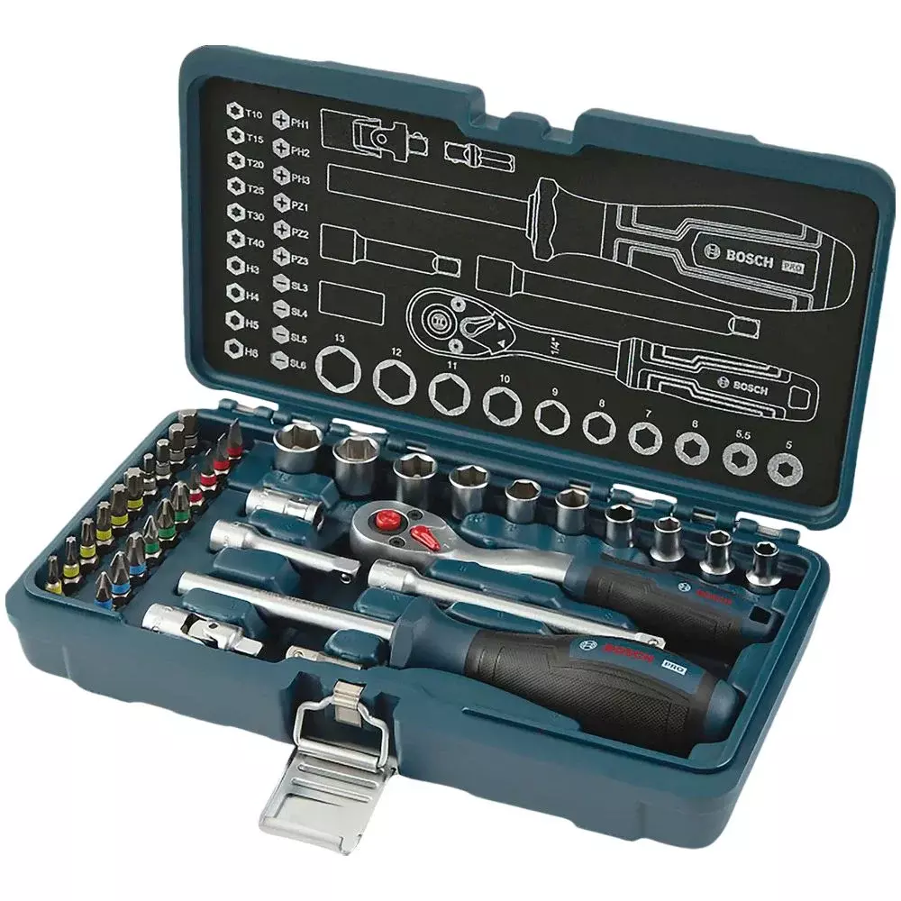 Jogo Soquete Sextavado e Pontas 1/4" 37pcs 5-13MM Bosch 1600A03AC7