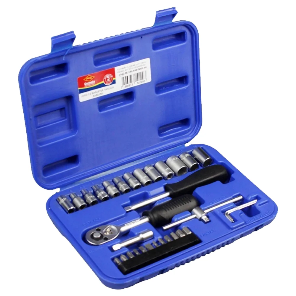 Jogo Soquete Estriado Longo 1/4" 12pcs CRV 4-13MM Corneta 3310651