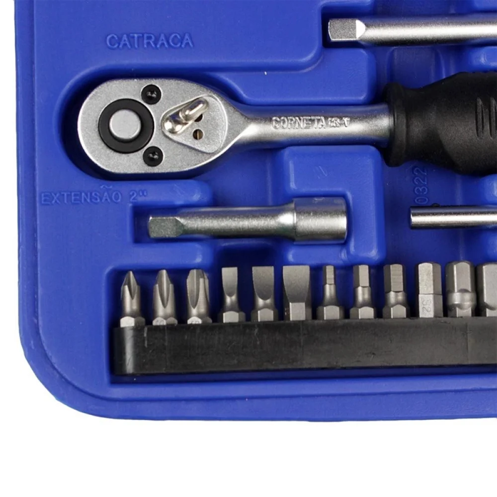 Jogo Soquete Estriado Longo 1/4" 12pcs CRV 4-13MM Corneta 3310651