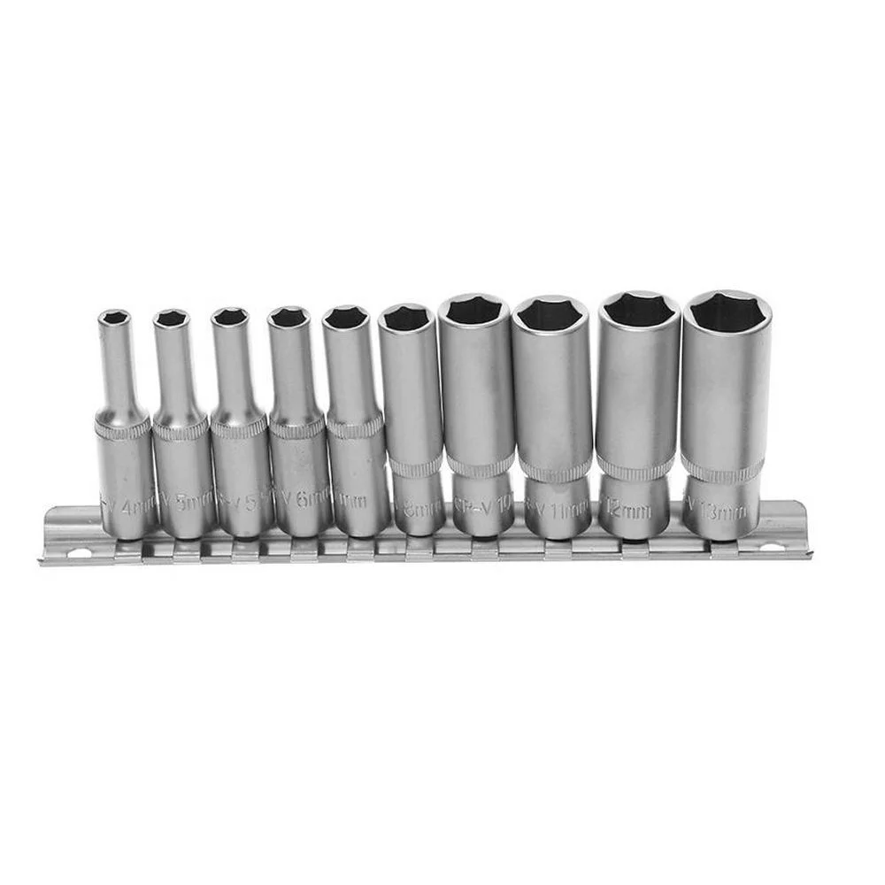 Jogo Soquete Sextavado Longo 1/4" 10pcs CRV 4-13MM Corneta 3336001