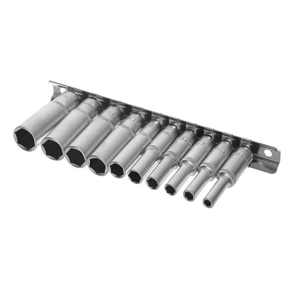 Jogo Soquete Sextavado Longo 1/4" 10pcs CRV 4-13MM Corneta 3336001