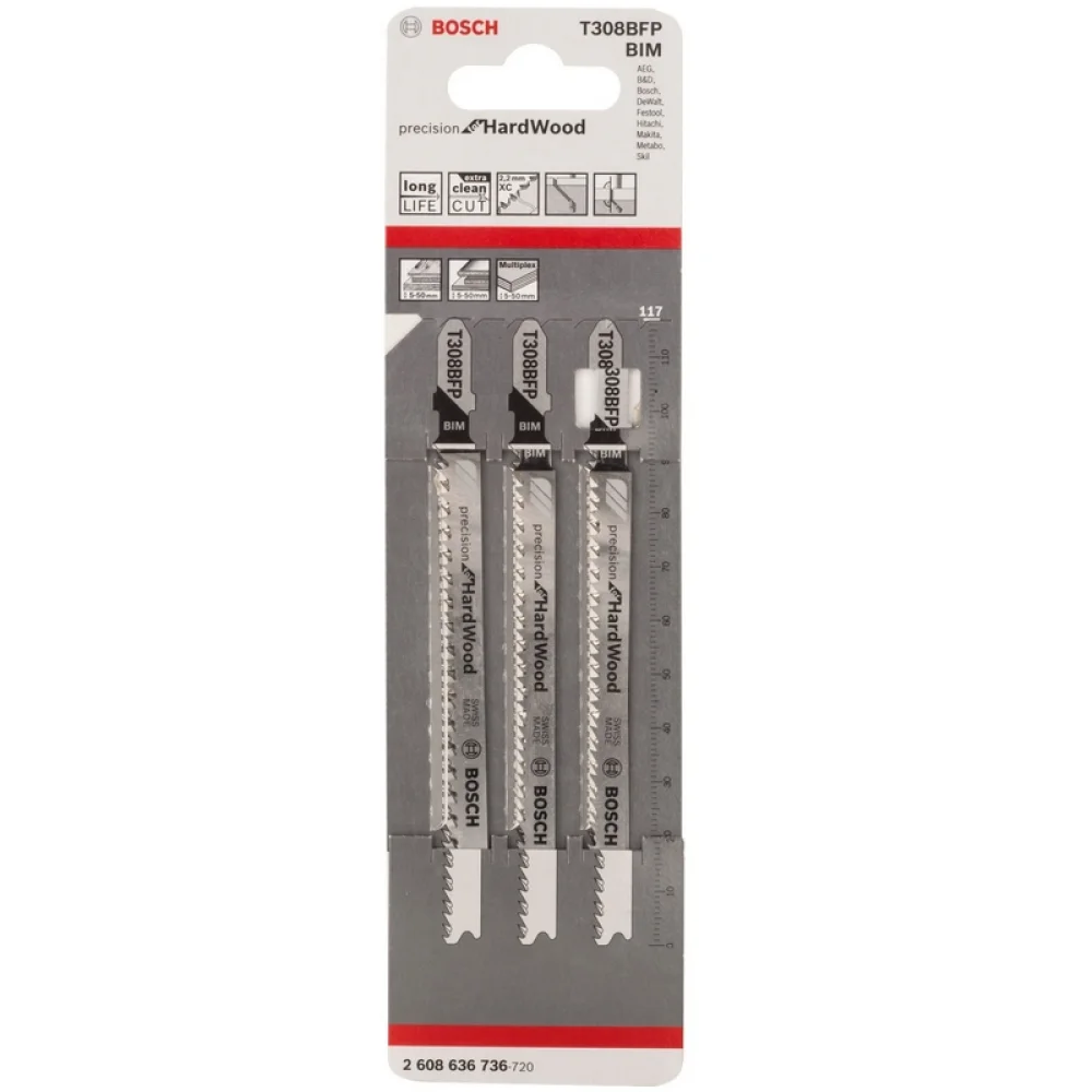 Lamina Tico Tico Encaixe Unico 3pcs Para Madeira Dura BI 117MM Bosch T308BFP