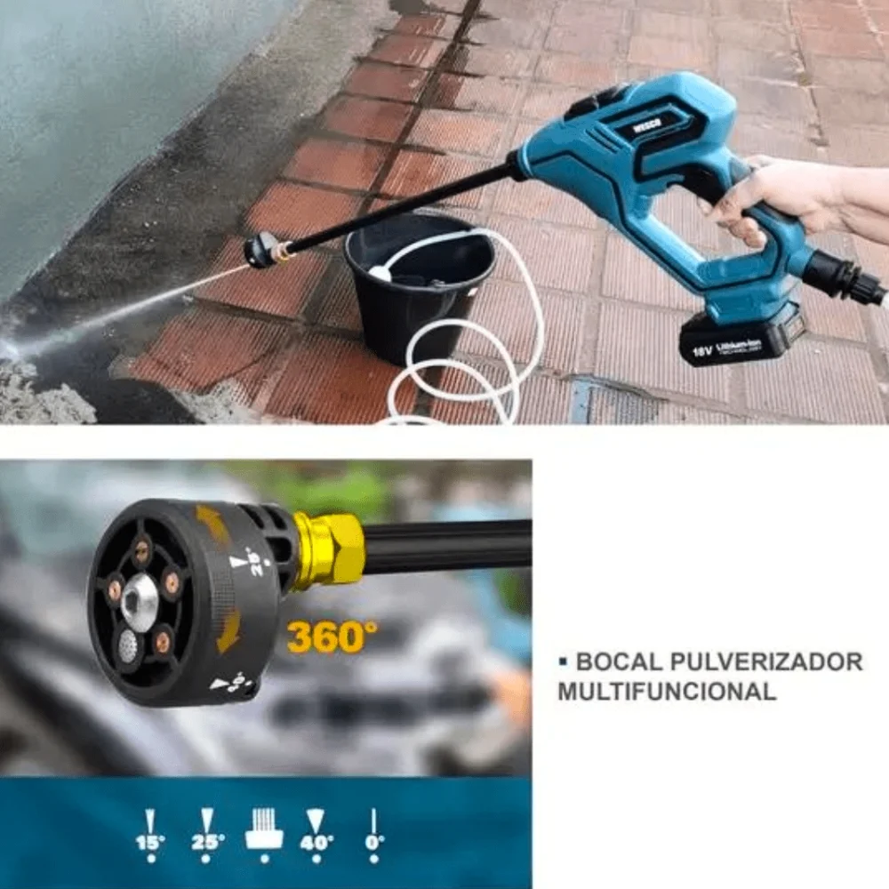 Lavadora de Alta Pressao a Bateria 18V Sem Carregador e Bateria com Mangueira 6M 320PSI Wesco WS8800.9