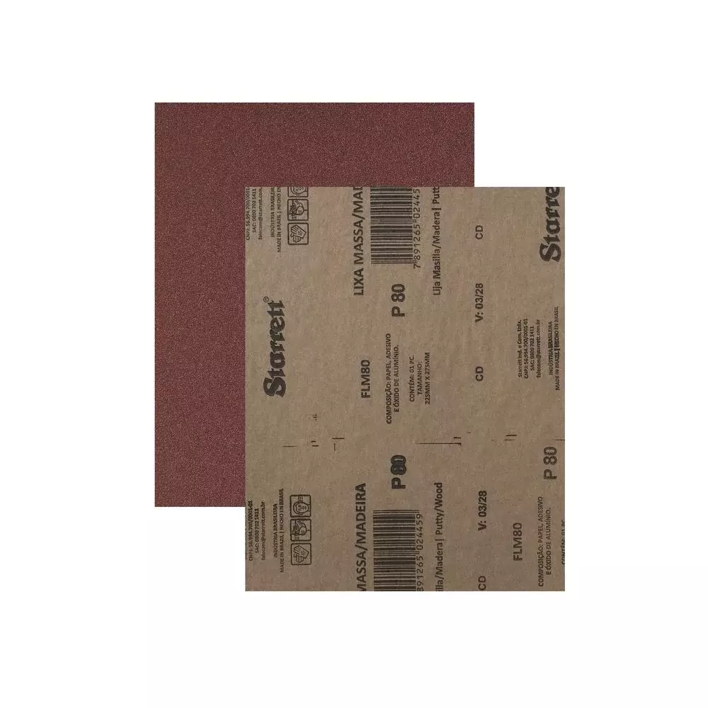 Lixa para Madeira Massa Oxido de Aluminio G80 Starrett FLM80
