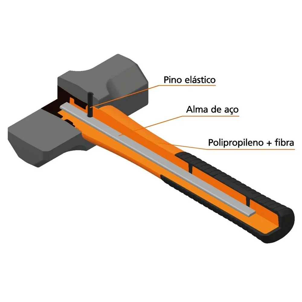Marreta Oitavada com Cabo de Fibra Alma ACO 1KG Tramontina Pro 40721/202