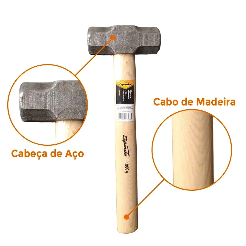 Marreta Oitavada com Cabo de Madeira 1KG Sparta 1090555