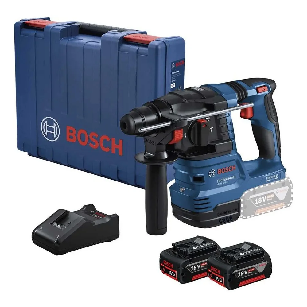 Martelete Perfurador Rompedor Bateria 18V Brushless SDS-Plus Maleta Carregador 2 Baterias 4A 22MM Bivolt Bosch GBH 185-LI