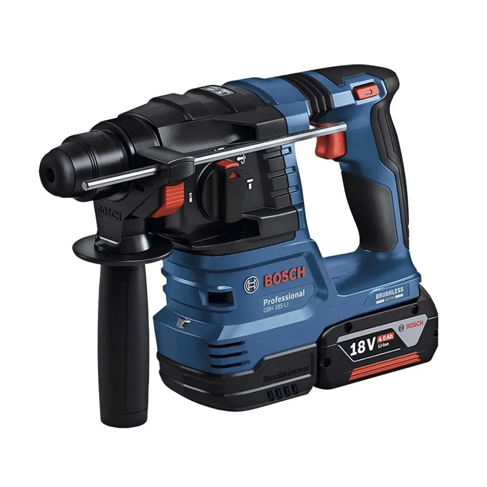 Martelete Perfurador Rompedor Bateria 18V Brushless SDS-Plus Maleta Carregador 2 Baterias 4A 22MM Bivolt Bosch GBH 185-LI