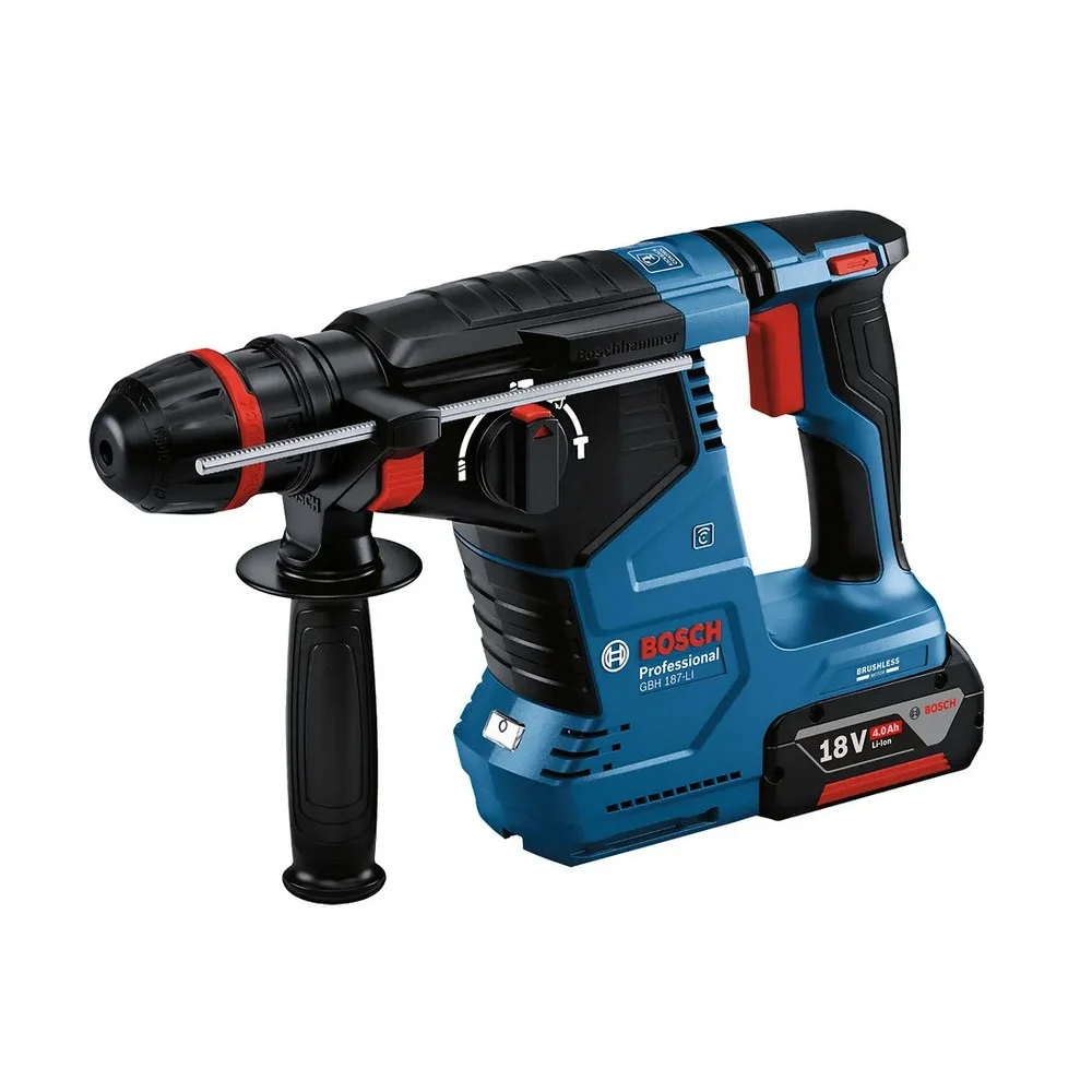 Martelete Perfurador Rompedor Bateria 18V Brushless SDS-Plus Maleta Carregador e 2 Baterias 26MM 220V Bosch GBH 187-LI