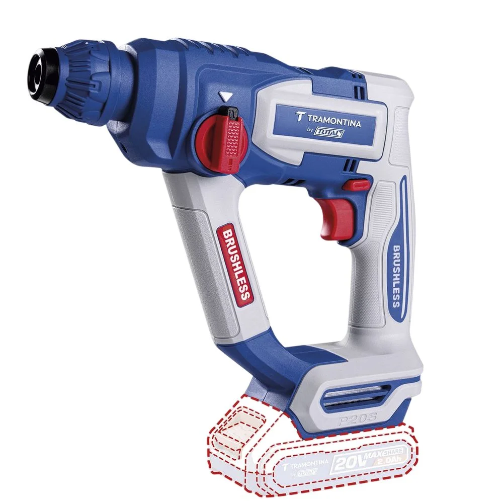 Martelete Perfurador Rompedor Bateria 20V Brushless SDS-Plus Maleta Carregador 2 Baterias 18MM Bivolt Tramontina Tota 42305/122