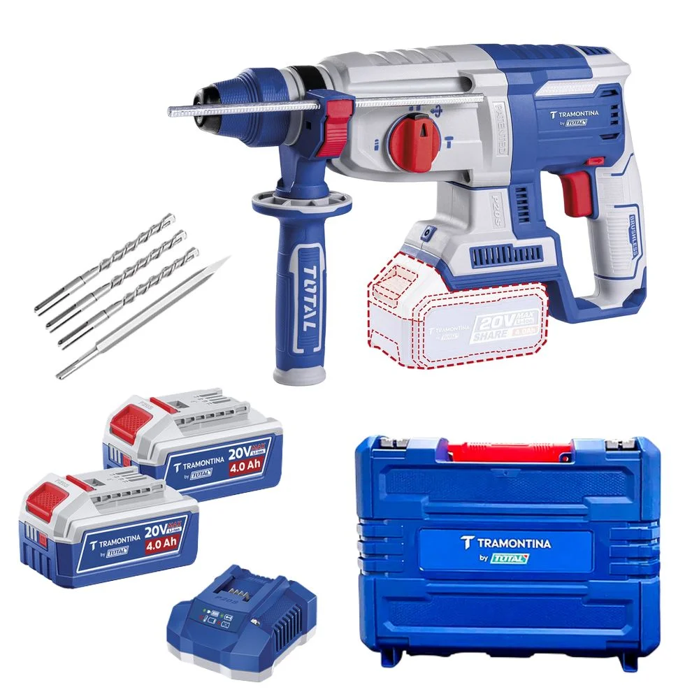 Martelete Perfurador Rompedor Bateria 20V Brushless SDS-Plus Maleta Carregador 2 Baterias 26MM Bivolt Tramontina Tota 42305/204