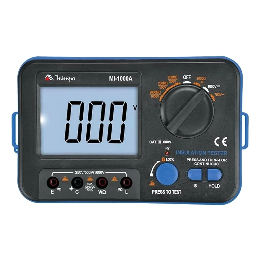 Megometro Digital Portatil 750V AC 1000V DC CAT.III 600V 0,1-2000M OHMS Minipa MI1000A