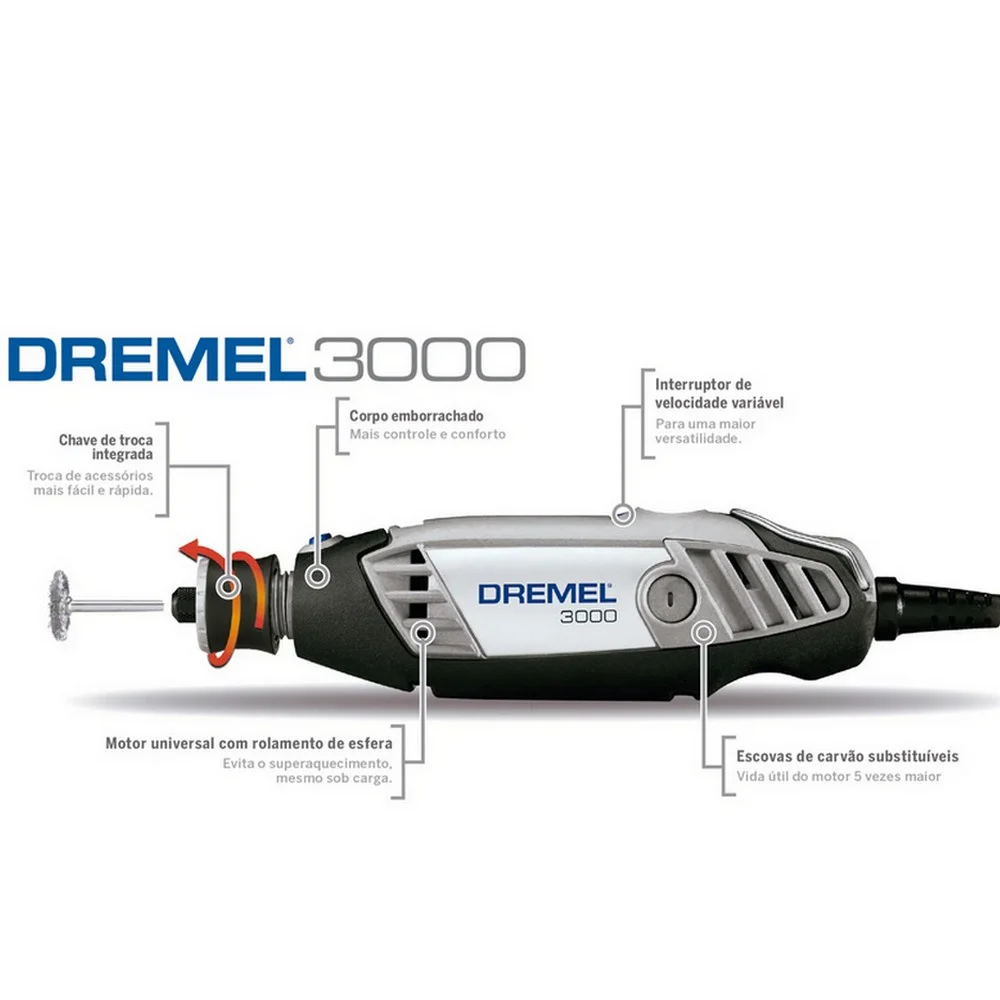 MICRO RETIFICA DREMEL 3000 COM 10 ACESSÓRIOS