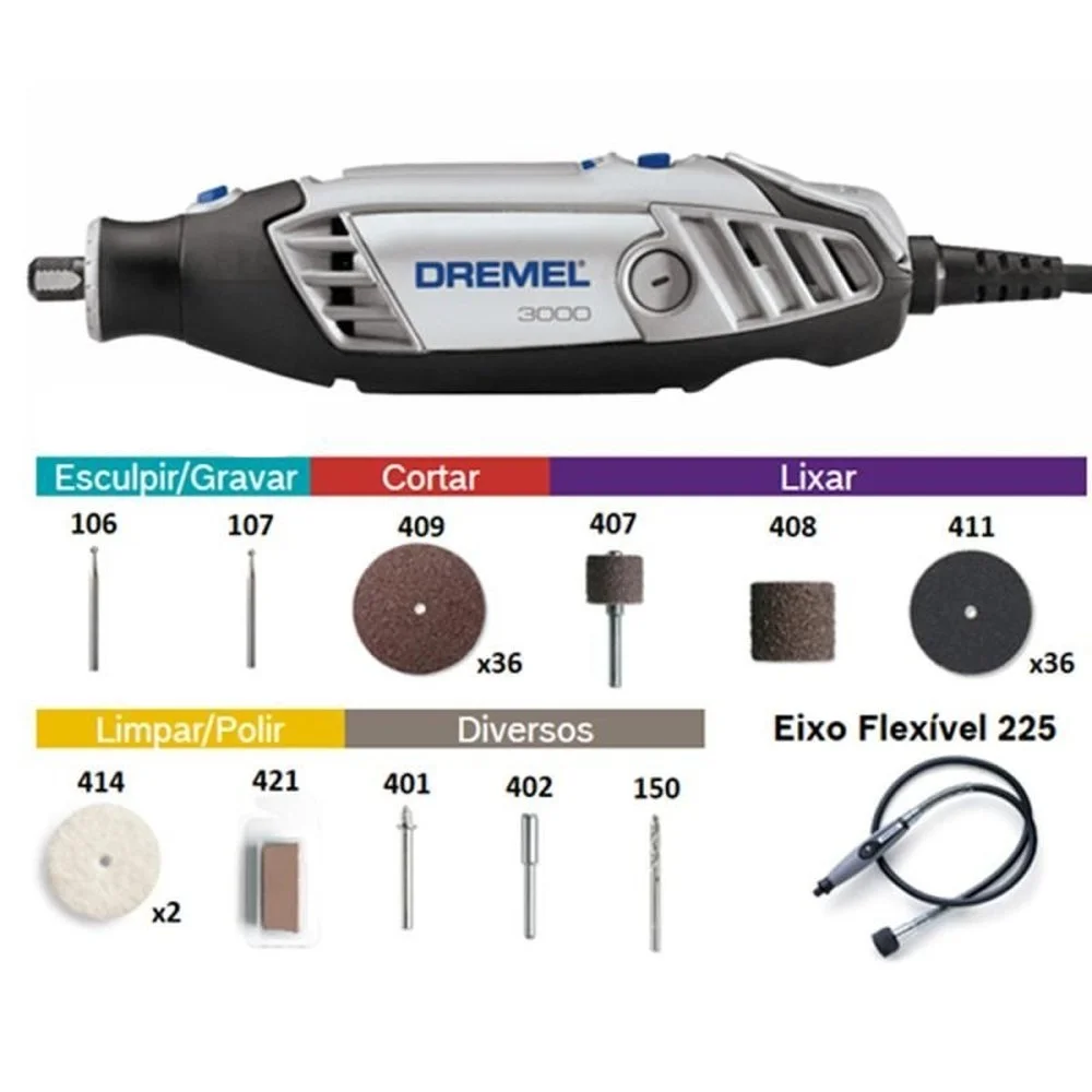 Micro Retifica com Maleta e 30 Acessorios 2 Acoplamentos 110V Dremel 3000