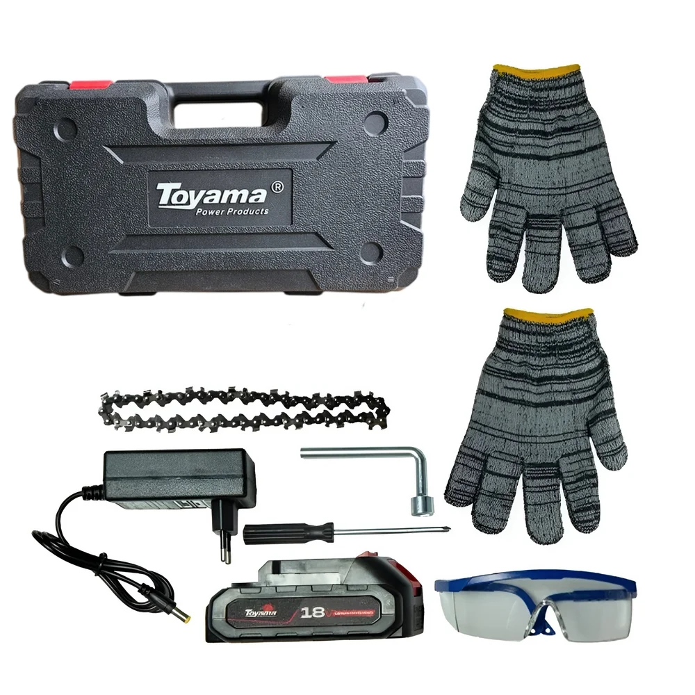 Mini Motosserra de Poda a Bateria 18V Com Maleta Carregador 2 Baterias 2AH e Acessorios 4" Bivolt Toyama TBT18MCS4-K2