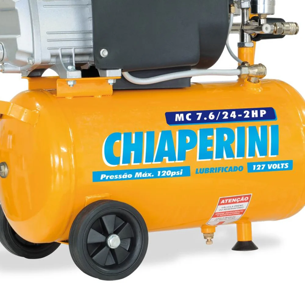 Motocompressor de Ar 2HP 21 Litros 120 Libras com Rodizio 7,6PCM 220V Chiaperini MC7,6/21L