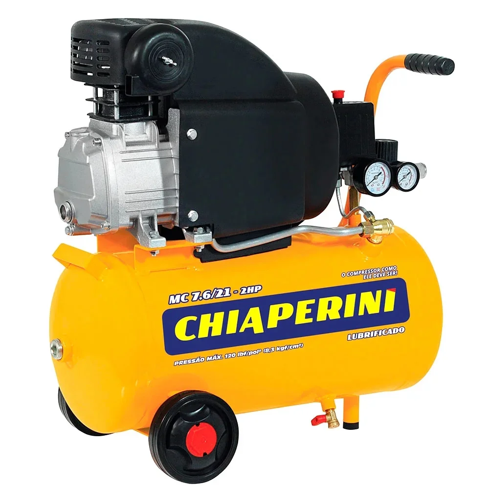 Motocompressor de Ar 2HP 21 Litros 120 Libras com Rodizio 7,6PCM 220V Chiaperini MC7,6/21L