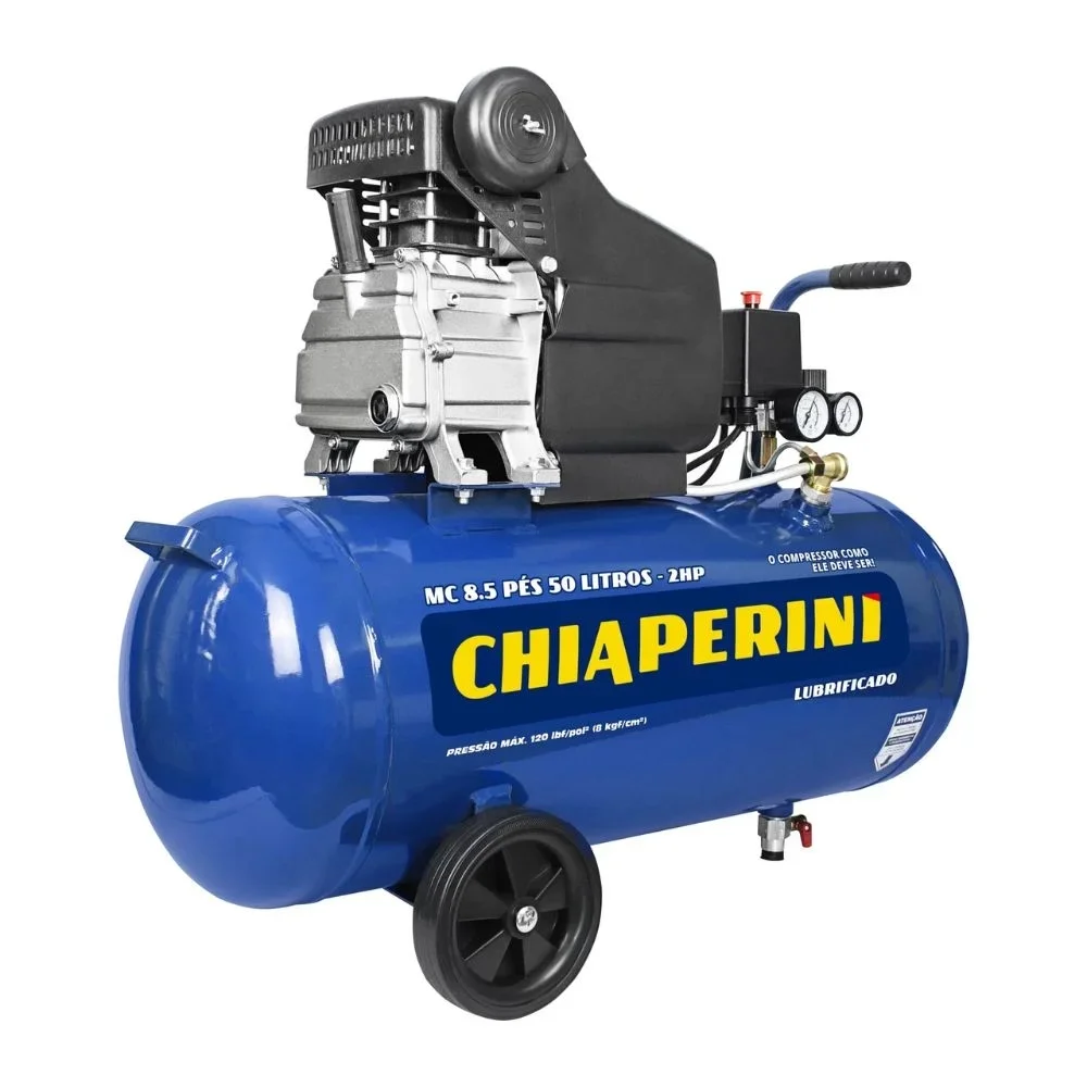 Motocompressor de Ar 2HP 50 Litros 120 Libras com Rodizio 8,5PCM 110V Chiaperini MC8,5/50L