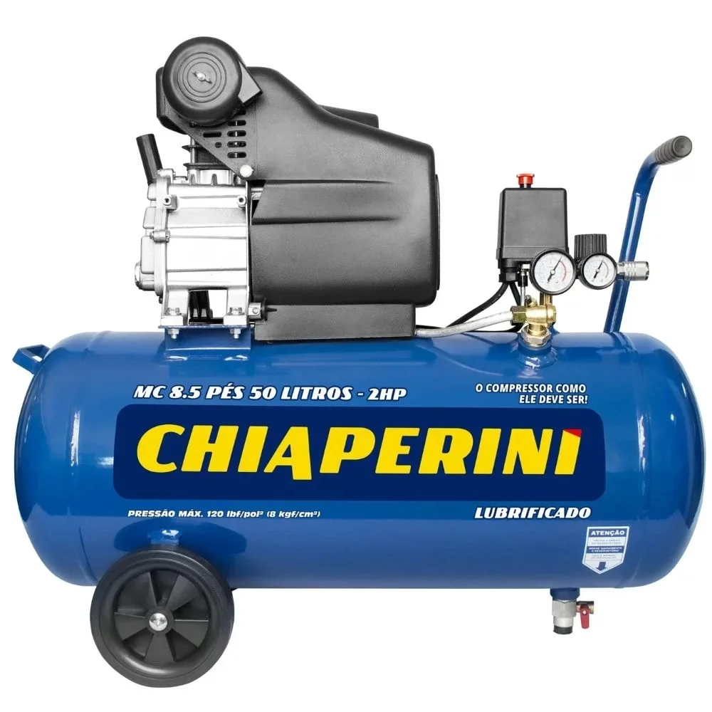 Motocompressor de Ar 2HP 50 Litros 120 Libras com Rodizio 8,5PCM 220V Chiaperini MC8,5/50L