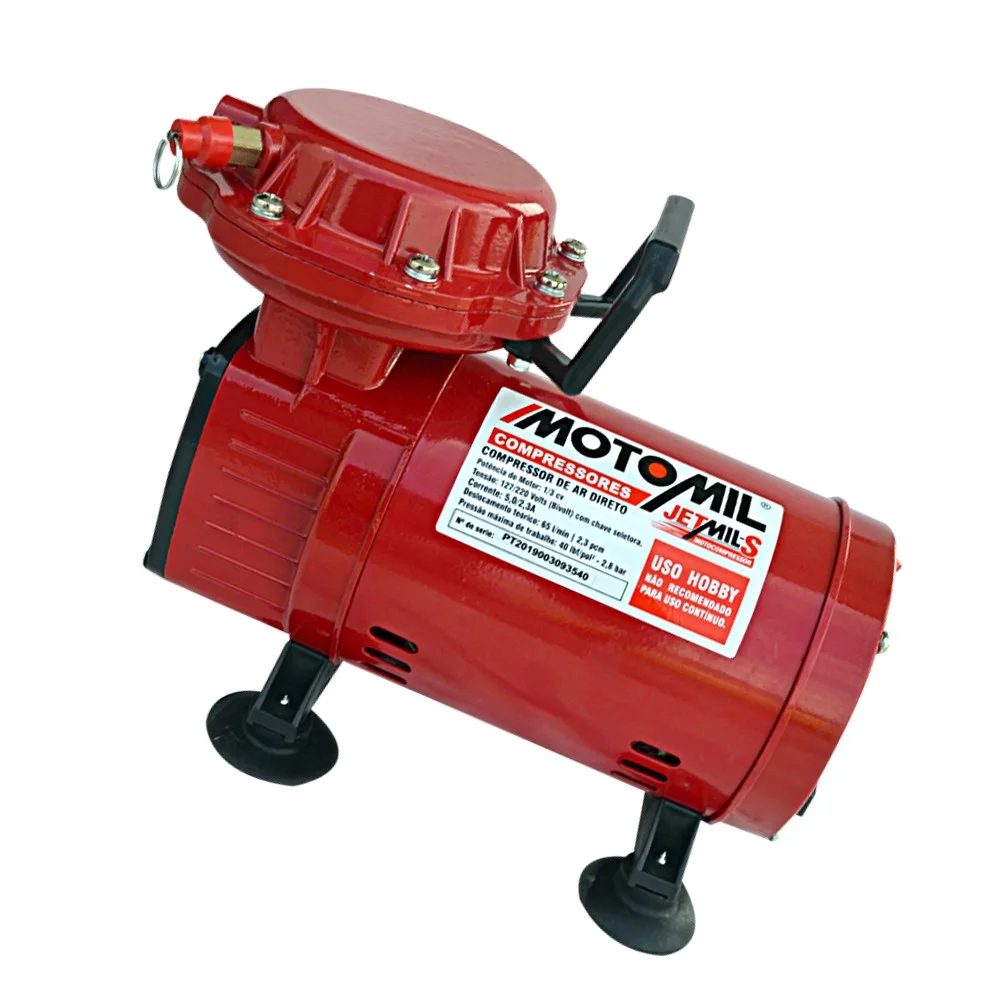 Motocompressor de Ar Direto 1/3HP 40 Libras com Pistola e Mangueira 2,3PCM Bivolt Motomil JETMIL-S