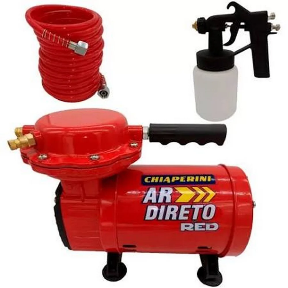 Motocompressor de Ar Direto 1/3HP 40 Libras com Pistola e Mangueira 2,3PCM Bivolt Chiaperini RED