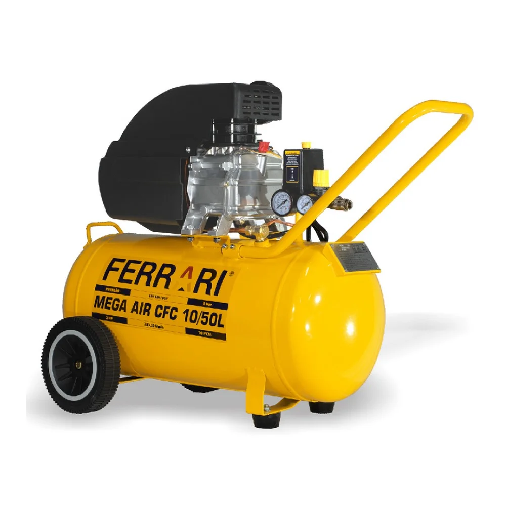 Motocompressor de Ar Mega Air 2HP 50 Litros 115 Libras com Rodizio 10PCM 110V Ferrari CFC10/50L