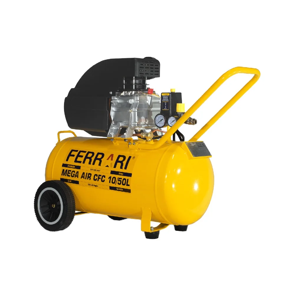 Motocompressor de Ar Mega Air 2HP 50 Litros 115 Libras com Rodizio 10PCM 220V Ferrari CFC10/50L